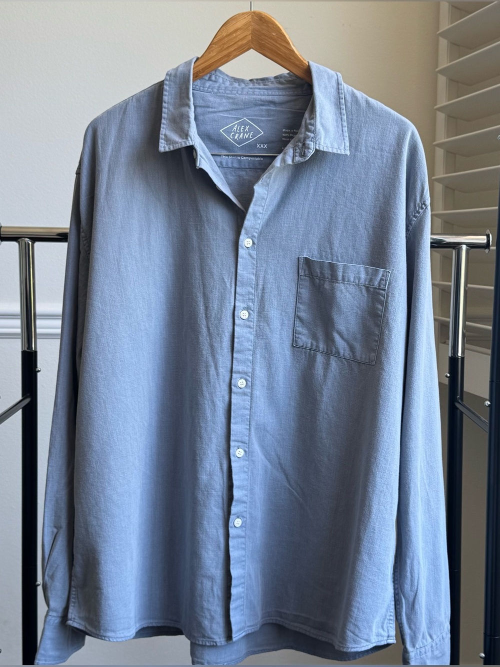 Alex Crane Men's Long Sleeve Shirt XXX Organic Cotton Button Front NWOT